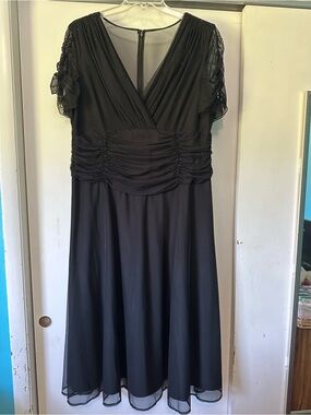 JS Boutique Black Midi Dress with Sheer Sleeves